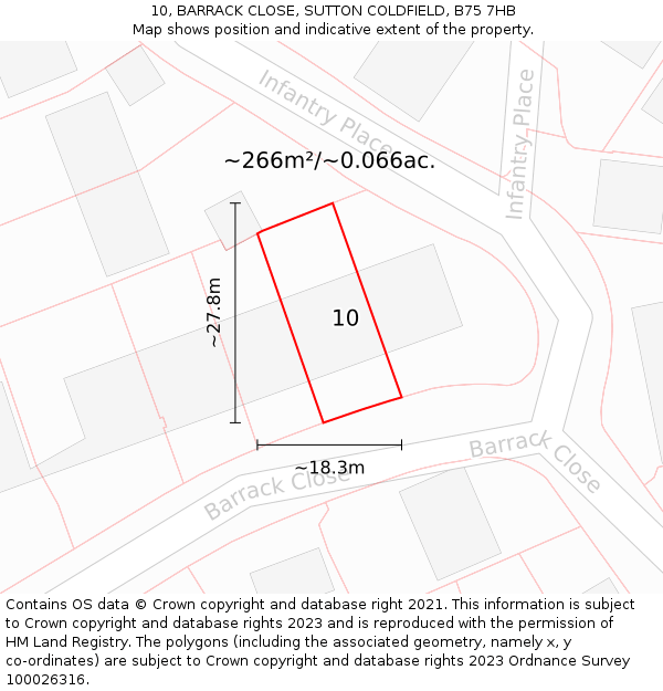 10, BARRACK CLOSE, SUTTON COLDFIELD, B75 7HB: Plot and title map
