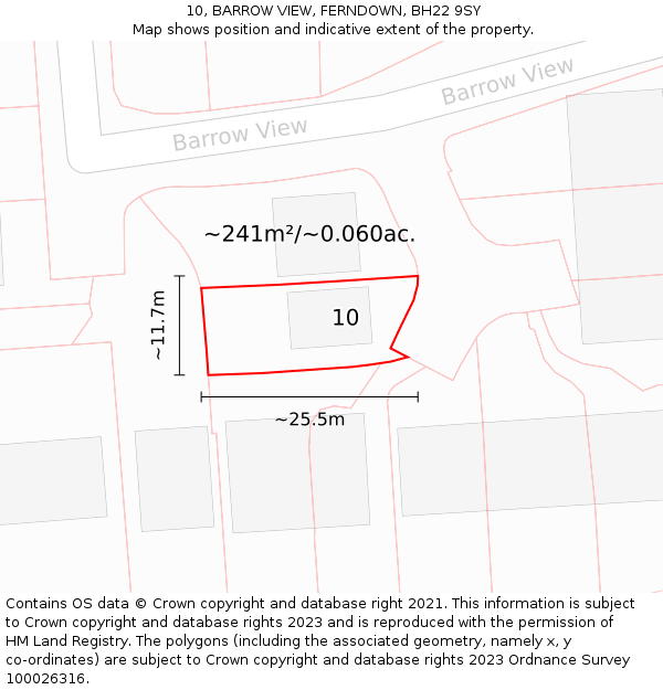 10, BARROW VIEW, FERNDOWN, BH22 9SY: Plot and title map