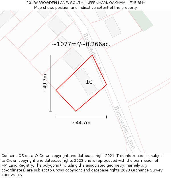 10, BARROWDEN LANE, SOUTH LUFFENHAM, OAKHAM, LE15 8NH: Plot and title map