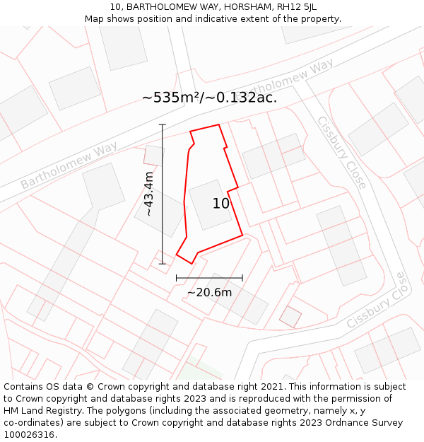 10, BARTHOLOMEW WAY, HORSHAM, RH12 5JL: Plot and title map