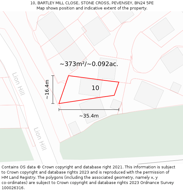 10, BARTLEY MILL CLOSE, STONE CROSS, PEVENSEY, BN24 5PE: Plot and title map