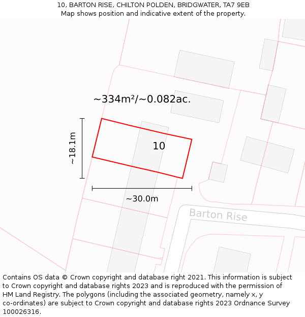 10, BARTON RISE, CHILTON POLDEN, BRIDGWATER, TA7 9EB: Plot and title map