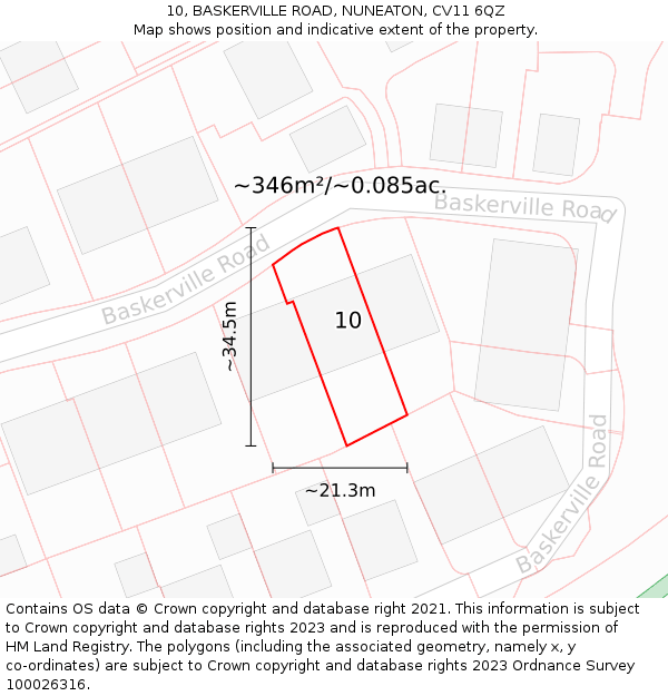 10, BASKERVILLE ROAD, NUNEATON, CV11 6QZ: Plot and title map