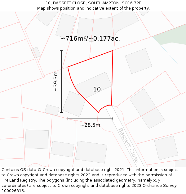 10, BASSETT CLOSE, SOUTHAMPTON, SO16 7PE: Plot and title map