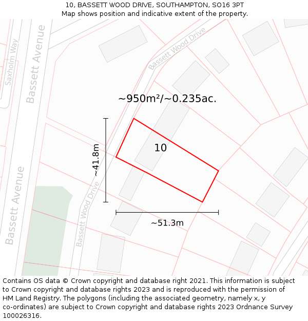 10, BASSETT WOOD DRIVE, SOUTHAMPTON, SO16 3PT: Plot and title map