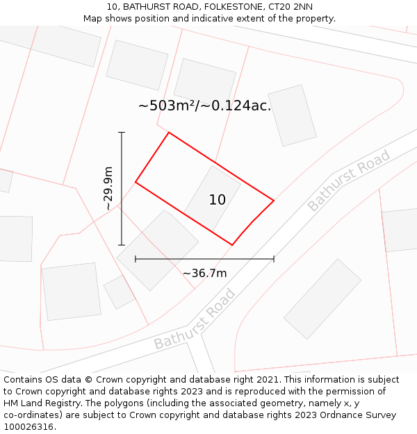 10, BATHURST ROAD, FOLKESTONE, CT20 2NN: Plot and title map