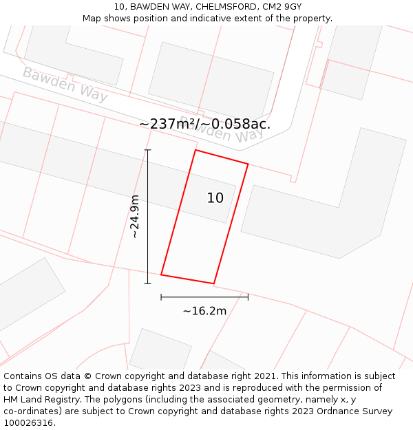 10, BAWDEN WAY, CHELMSFORD, CM2 9GY: Plot and title map
