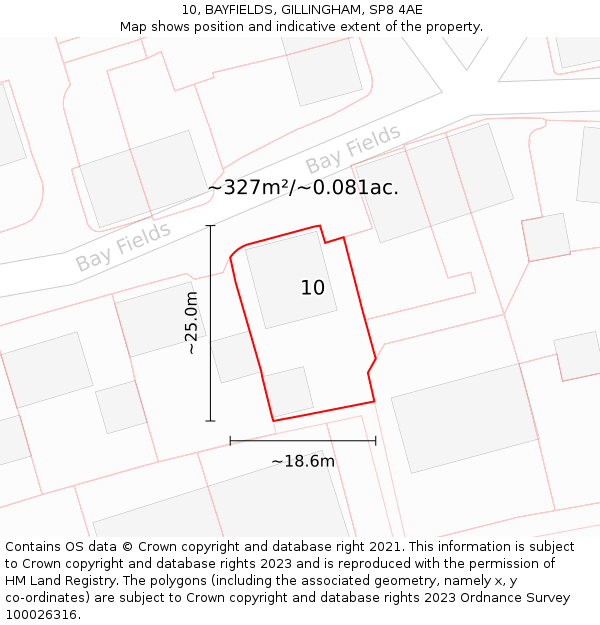 10, BAYFIELDS, GILLINGHAM, SP8 4AE: Plot and title map