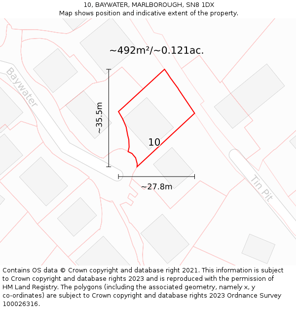 10, BAYWATER, MARLBOROUGH, SN8 1DX: Plot and title map