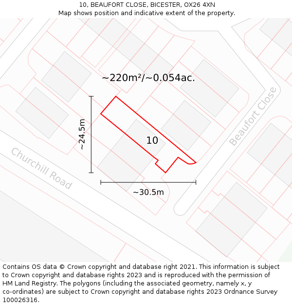 10, BEAUFORT CLOSE, BICESTER, OX26 4XN: Plot and title map