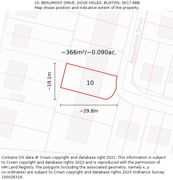 10, BEAUMONT DRIVE, DOVE HOLES, BUXTON, SK17 8BB: Plot and title map