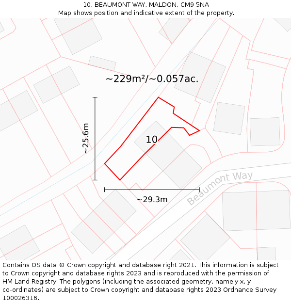 10, BEAUMONT WAY, MALDON, CM9 5NA: Plot and title map