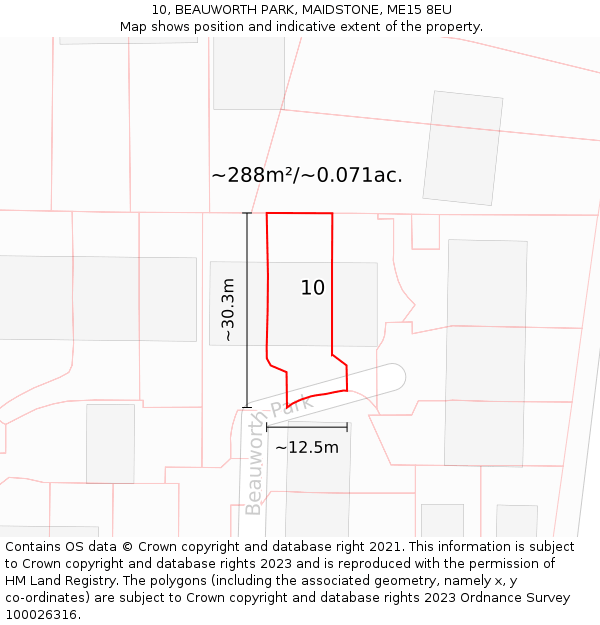 10, BEAUWORTH PARK, MAIDSTONE, ME15 8EU: Plot and title map