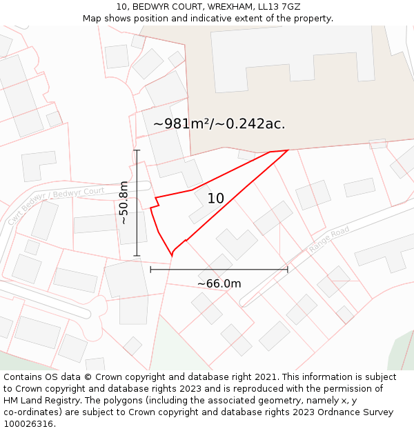 10, BEDWYR COURT, WREXHAM, LL13 7GZ: Plot and title map