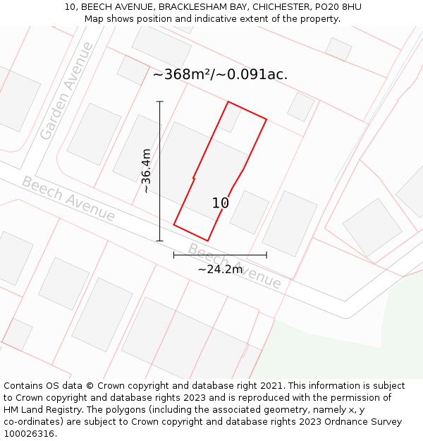 10, BEECH AVENUE, BRACKLESHAM BAY, CHICHESTER, PO20 8HU: Plot and title map