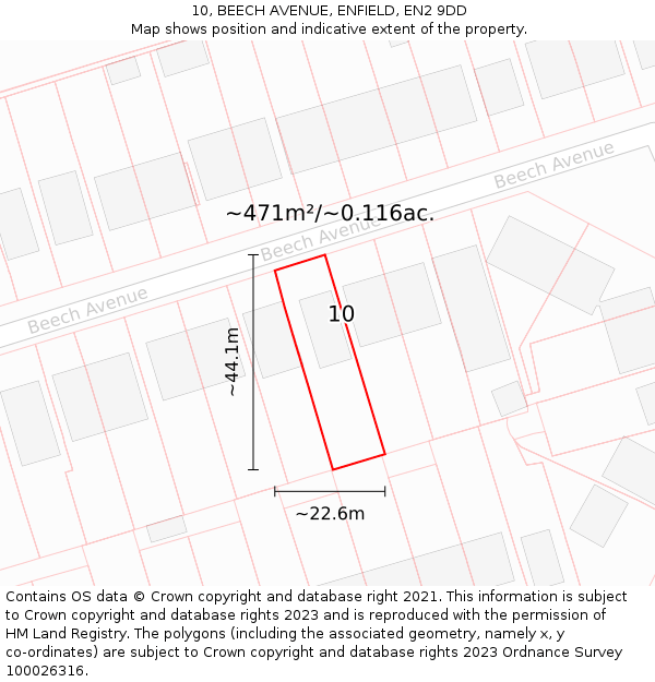 10, BEECH AVENUE, ENFIELD, EN2 9DD: Plot and title map