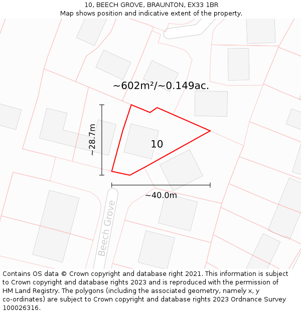 10, BEECH GROVE, BRAUNTON, EX33 1BR: Plot and title map