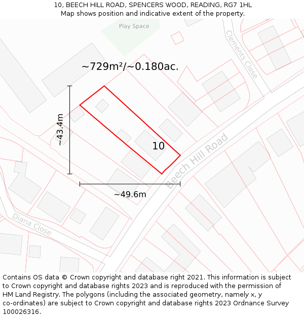 10, BEECH HILL ROAD, SPENCERS WOOD, READING, RG7 1HL: Plot and title map