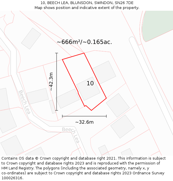 10, BEECH LEA, BLUNSDON, SWINDON, SN26 7DE: Plot and title map