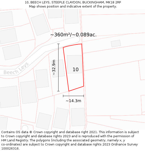 10, BEECH LEYS, STEEPLE CLAYDON, BUCKINGHAM, MK18 2RP: Plot and title map
