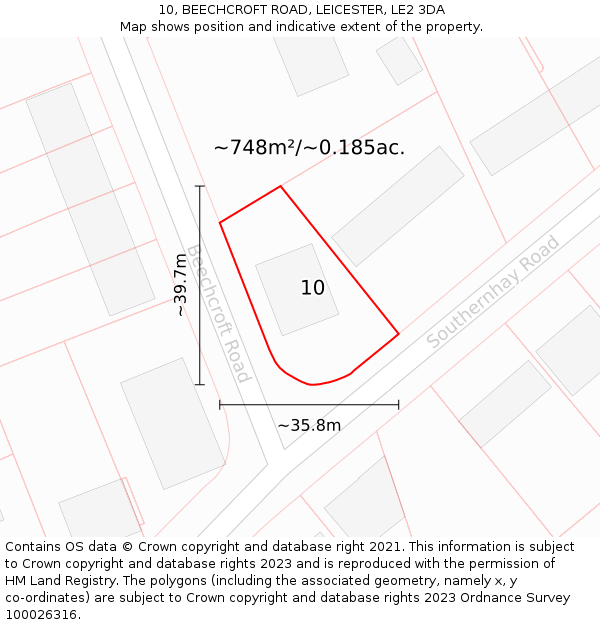 10, BEECHCROFT ROAD, LEICESTER, LE2 3DA: Plot and title map
