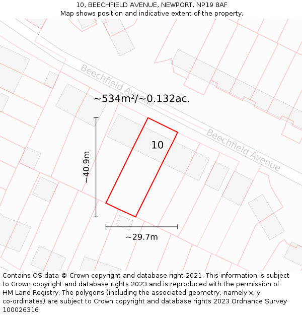 10, BEECHFIELD AVENUE, NEWPORT, NP19 8AF: Plot and title map