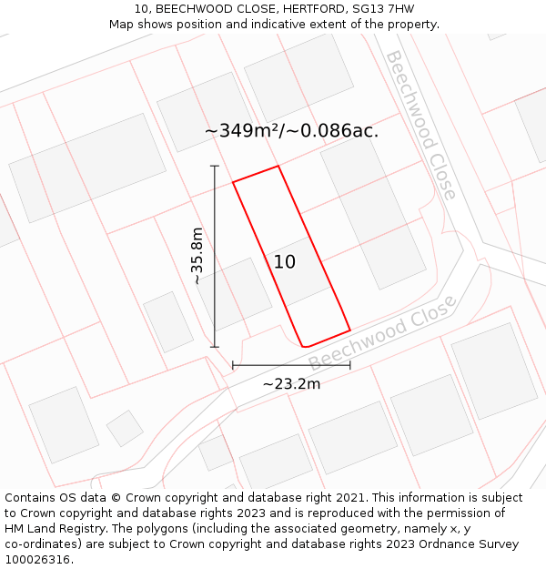 10, BEECHWOOD CLOSE, HERTFORD, SG13 7HW: Plot and title map