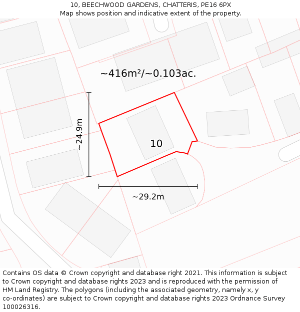 10, BEECHWOOD GARDENS, CHATTERIS, PE16 6PX: Plot and title map