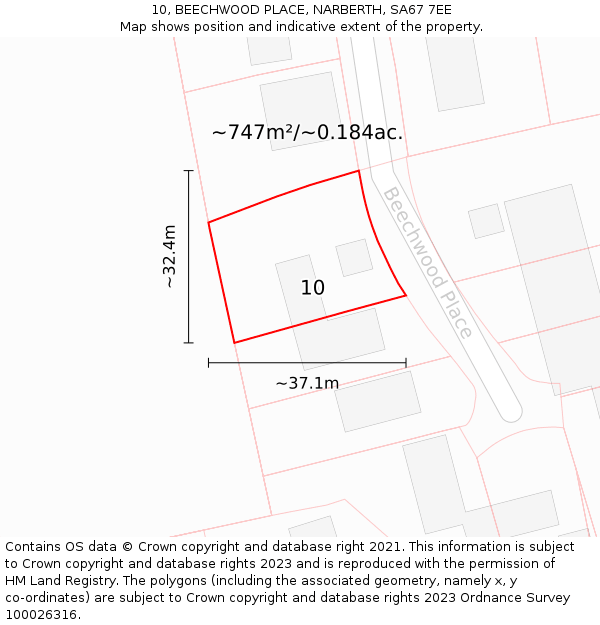 10, BEECHWOOD PLACE, NARBERTH, SA67 7EE: Plot and title map