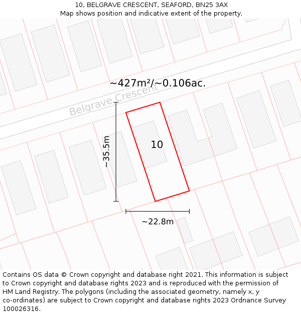 10, BELGRAVE CRESCENT, SEAFORD, BN25 3AX: Plot and title map
