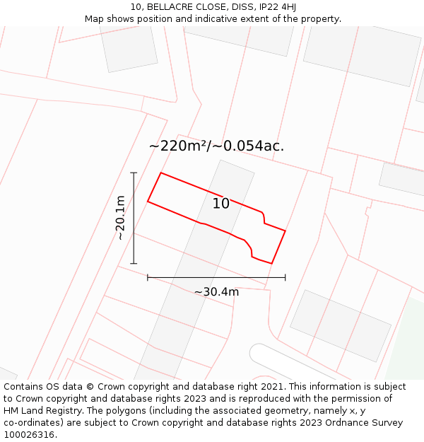 10, BELLACRE CLOSE, DISS, IP22 4HJ: Plot and title map