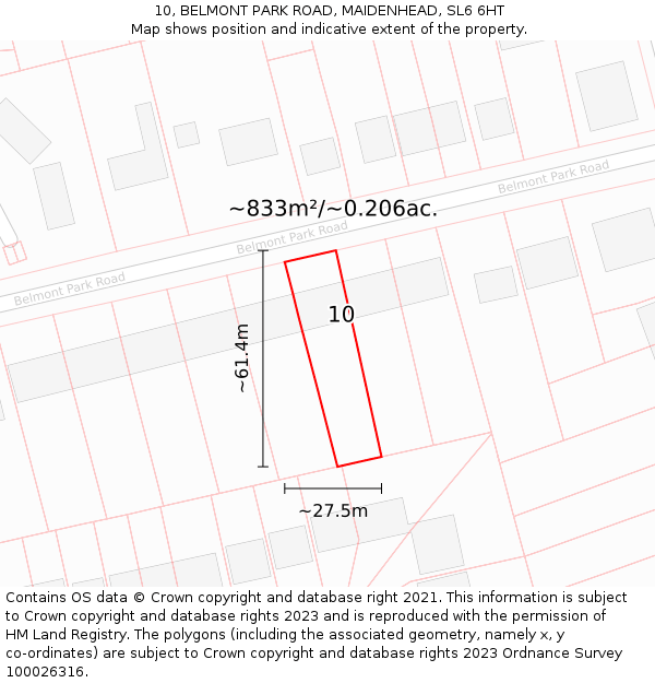 10, BELMONT PARK ROAD, MAIDENHEAD, SL6 6HT: Plot and title map