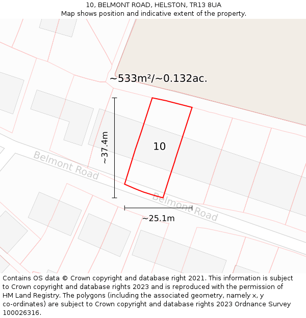 10, BELMONT ROAD, HELSTON, TR13 8UA: Plot and title map