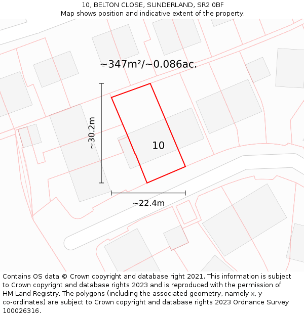 10, BELTON CLOSE, SUNDERLAND, SR2 0BF: Plot and title map