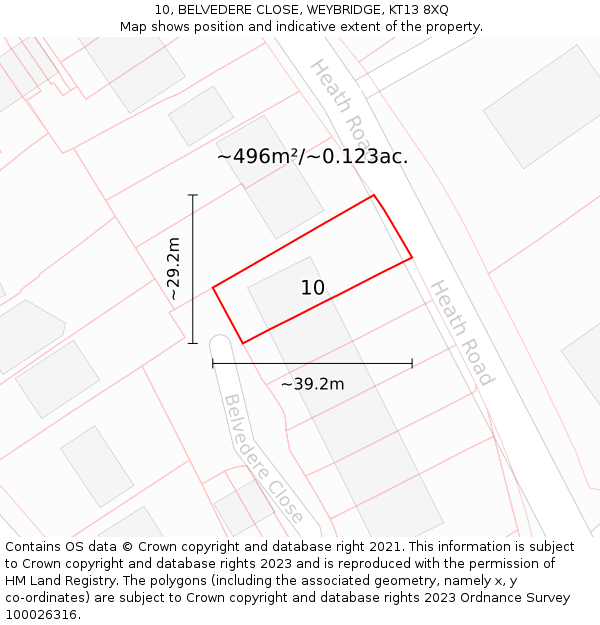 10, BELVEDERE CLOSE, WEYBRIDGE, KT13 8XQ: Plot and title map