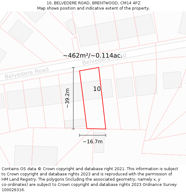 10, BELVEDERE ROAD, BRENTWOOD, CM14 4PZ: Plot and title map