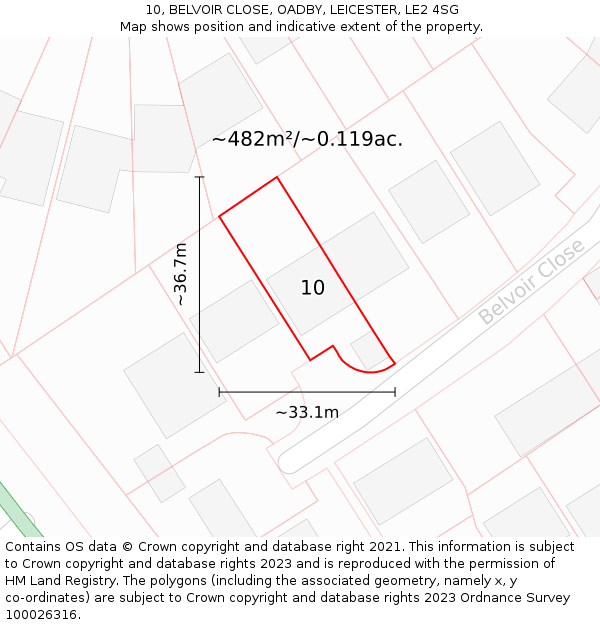 10, BELVOIR CLOSE, OADBY, LEICESTER, LE2 4SG: Plot and title map