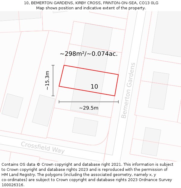 10, BEMERTON GARDENS, KIRBY CROSS, FRINTON-ON-SEA, CO13 0LG: Plot and title map