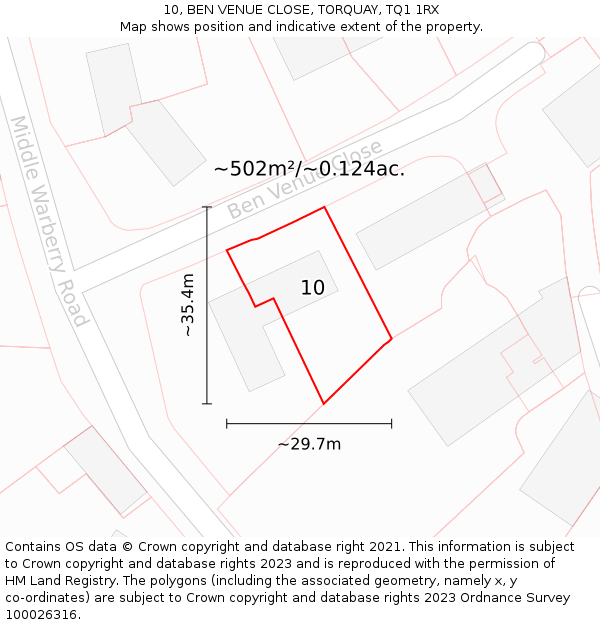 10, BEN VENUE CLOSE, TORQUAY, TQ1 1RX: Plot and title map