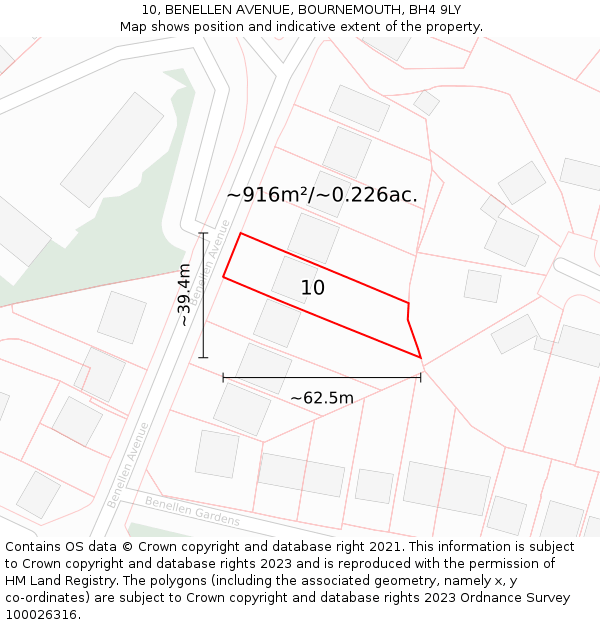 10, BENELLEN AVENUE, BOURNEMOUTH, BH4 9LY: Plot and title map
