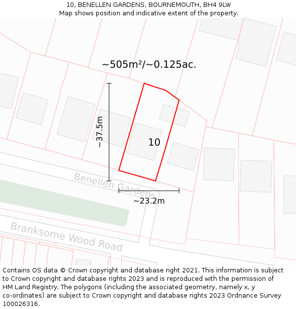 10, BENELLEN GARDENS, BOURNEMOUTH, BH4 9LW: Plot and title map