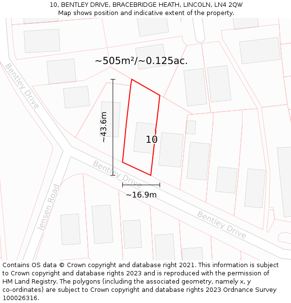 10, BENTLEY DRIVE, BRACEBRIDGE HEATH, LINCOLN, LN4 2QW: Plot and title map