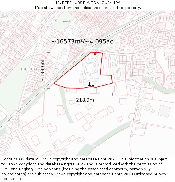 10, BEREHURST, ALTON, GU34 1PA: Plot and title map