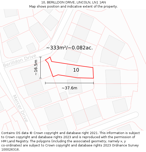 10, BERILLDON DRIVE, LINCOLN, LN1 1AN: Plot and title map