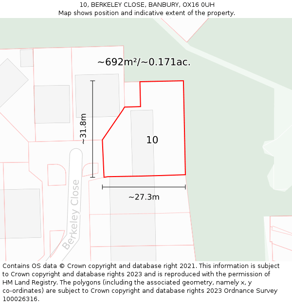 10, BERKELEY CLOSE, BANBURY, OX16 0UH: Plot and title map