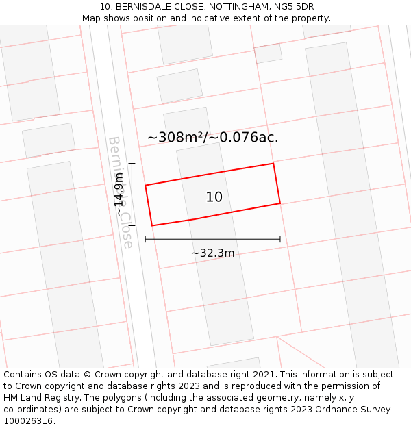 10, BERNISDALE CLOSE, NOTTINGHAM, NG5 5DR: Plot and title map