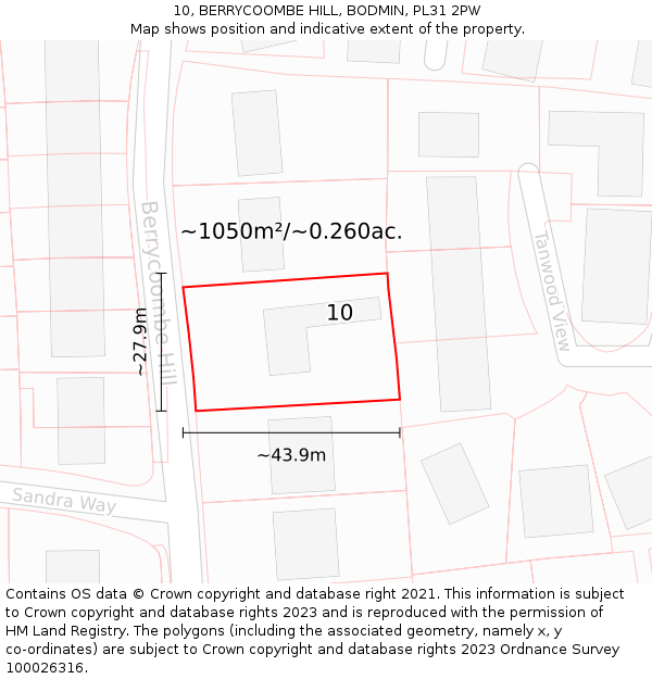 10, BERRYCOOMBE HILL, BODMIN, PL31 2PW: Plot and title map