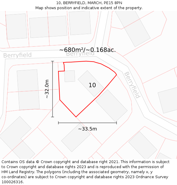 10, BERRYFIELD, MARCH, PE15 8PN: Plot and title map