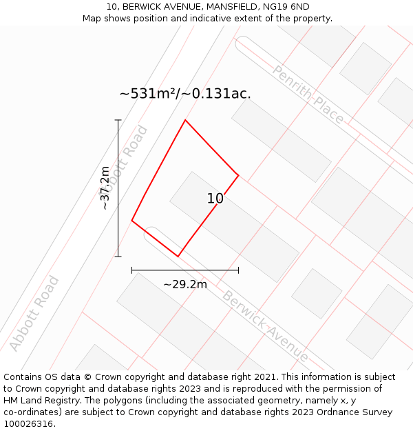 10, BERWICK AVENUE, MANSFIELD, NG19 6ND: Plot and title map