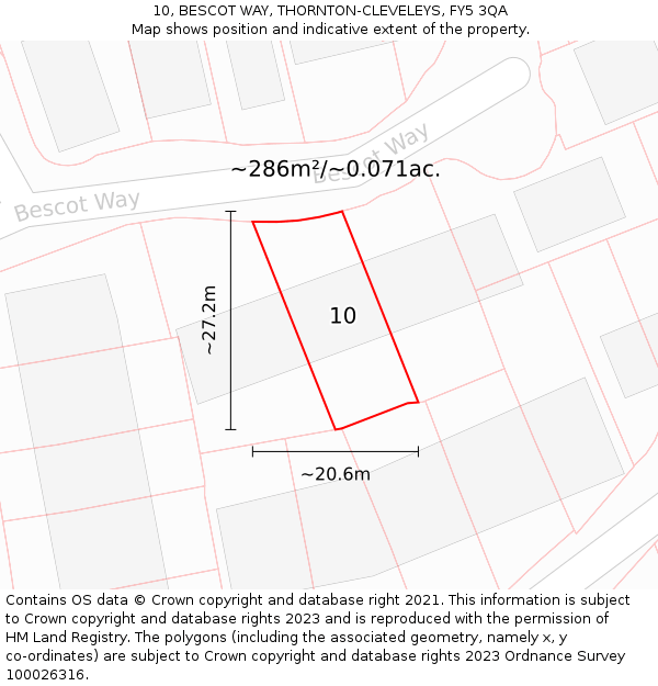 10, BESCOT WAY, THORNTON-CLEVELEYS, FY5 3QA: Plot and title map